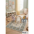 Hand Tufted Floral Rug, Blue Ivory Botanical Carpet, Modern Farmhouse Area Rug