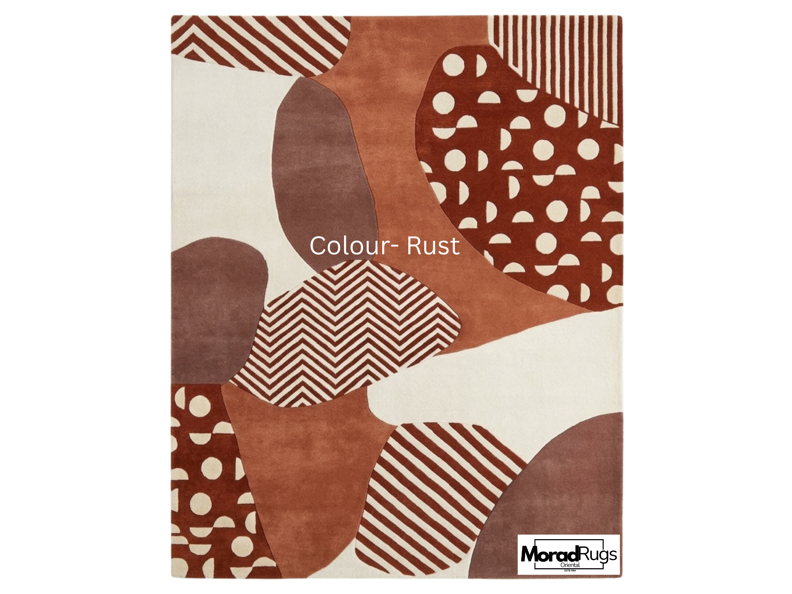 Geometric Rug, New Zealand Wool, Hand Tufted Modern Earthy Beige Rust Blue