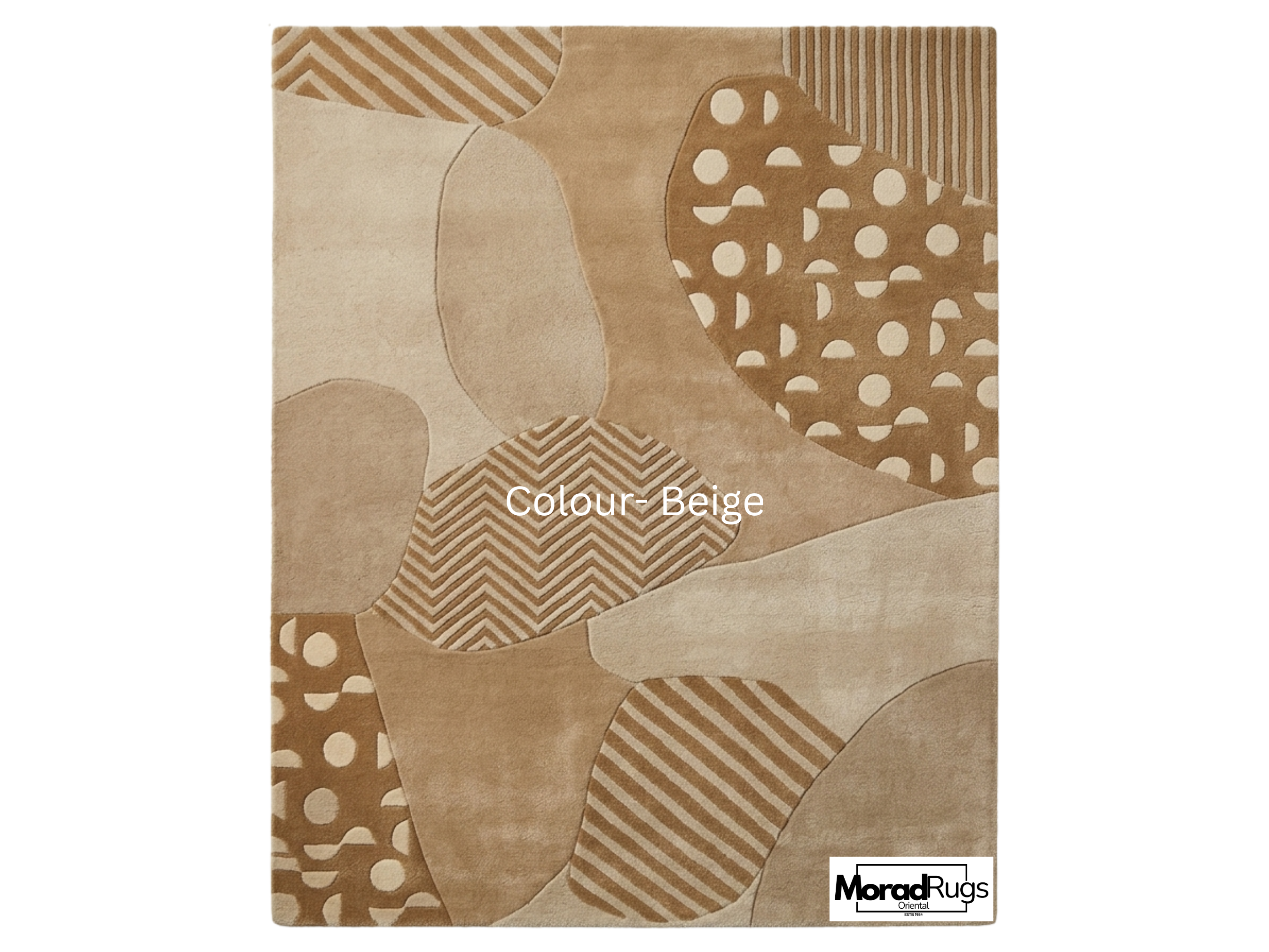 Geometric Rug, New Zealand Wool, Hand Tufted Modern Earthy Beige Rust Blue