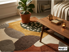 Geometric Rug, New Zealand Wool, Hand Tufted Modern Earthy Beige Rust Blue