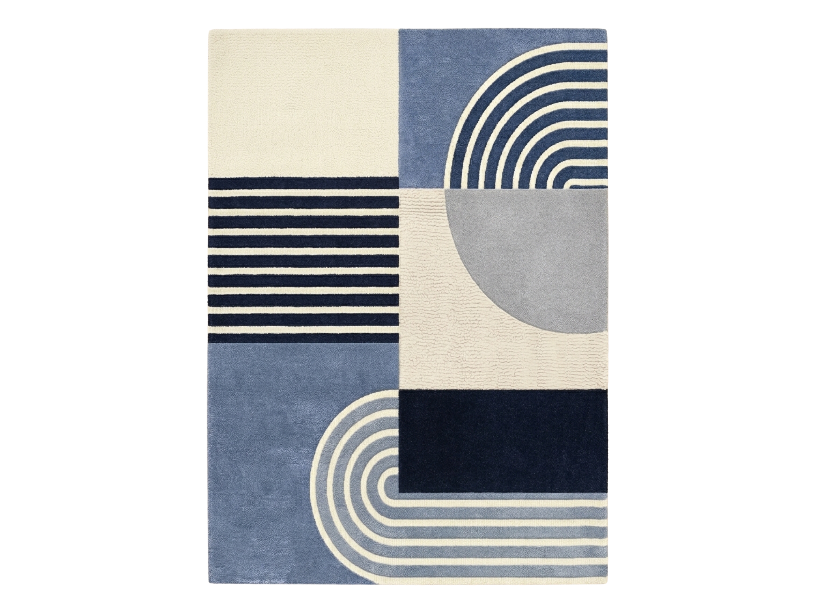 New Zealand Wool Geometric Rug | Blue Neutral Abstract Hand Tufted Carpet