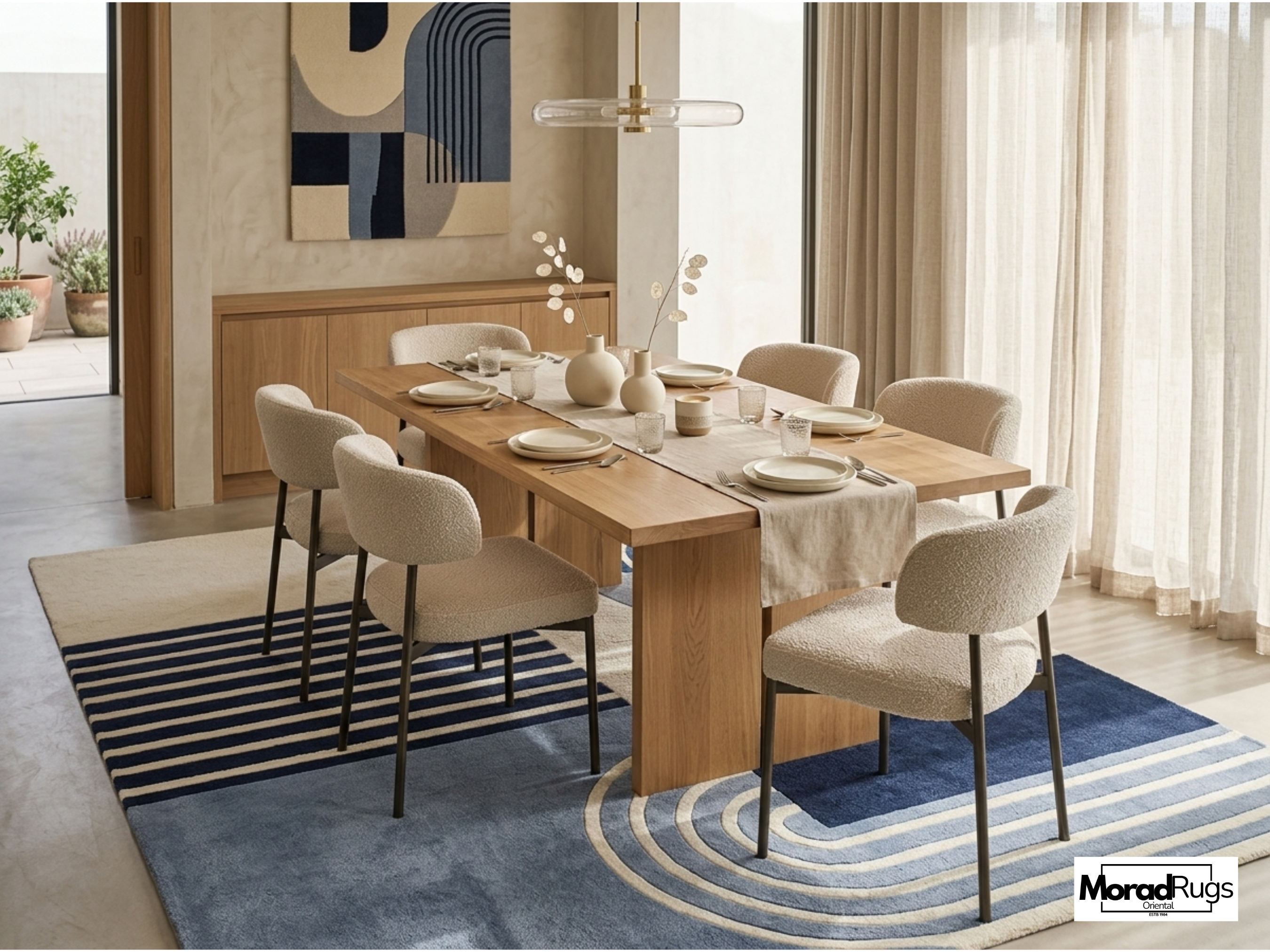 New Zealand Wool Geometric Rug | Blue Neutral Abstract Hand Tufted Carpet