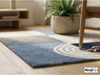 New Zealand Wool Geometric Rug | Blue Neutral Abstract Hand Tufted Carpet