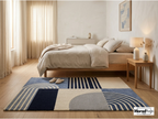 New Zealand Wool Geometric Rug | Blue Neutral Abstract Hand Tufted Carpet