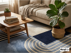 New Zealand Wool Geometric Rug | Blue Neutral Abstract Hand Tufted Carpet