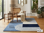 New Zealand Wool Geometric Rug | Blue Neutral Abstract Hand Tufted Carpet