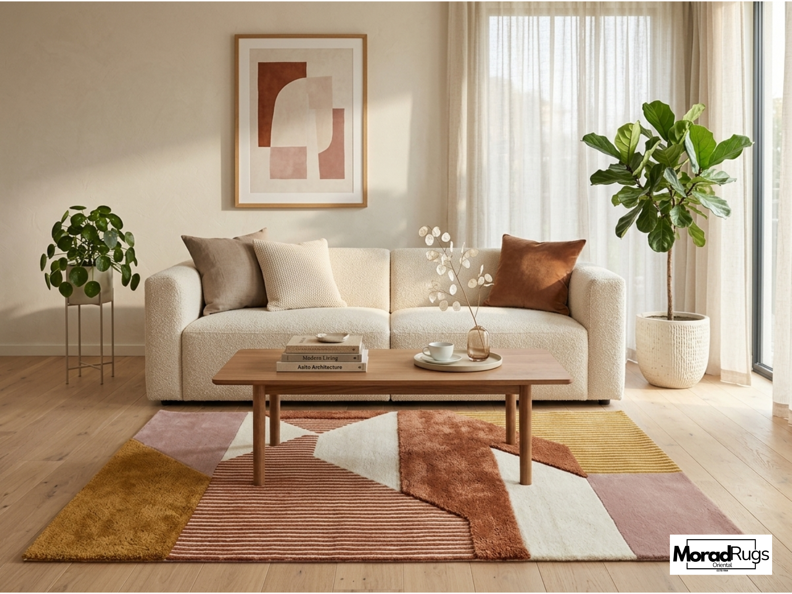 New Zealand Wool Geometric Rug | Rust Earth Tone Hand Tufted Carpet