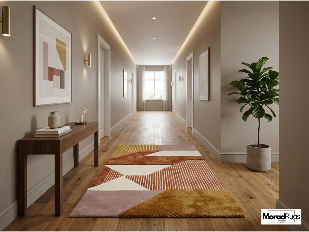 New Zealand Wool Geometric Rug | Rust Earth Tone Hand Tufted Carpet