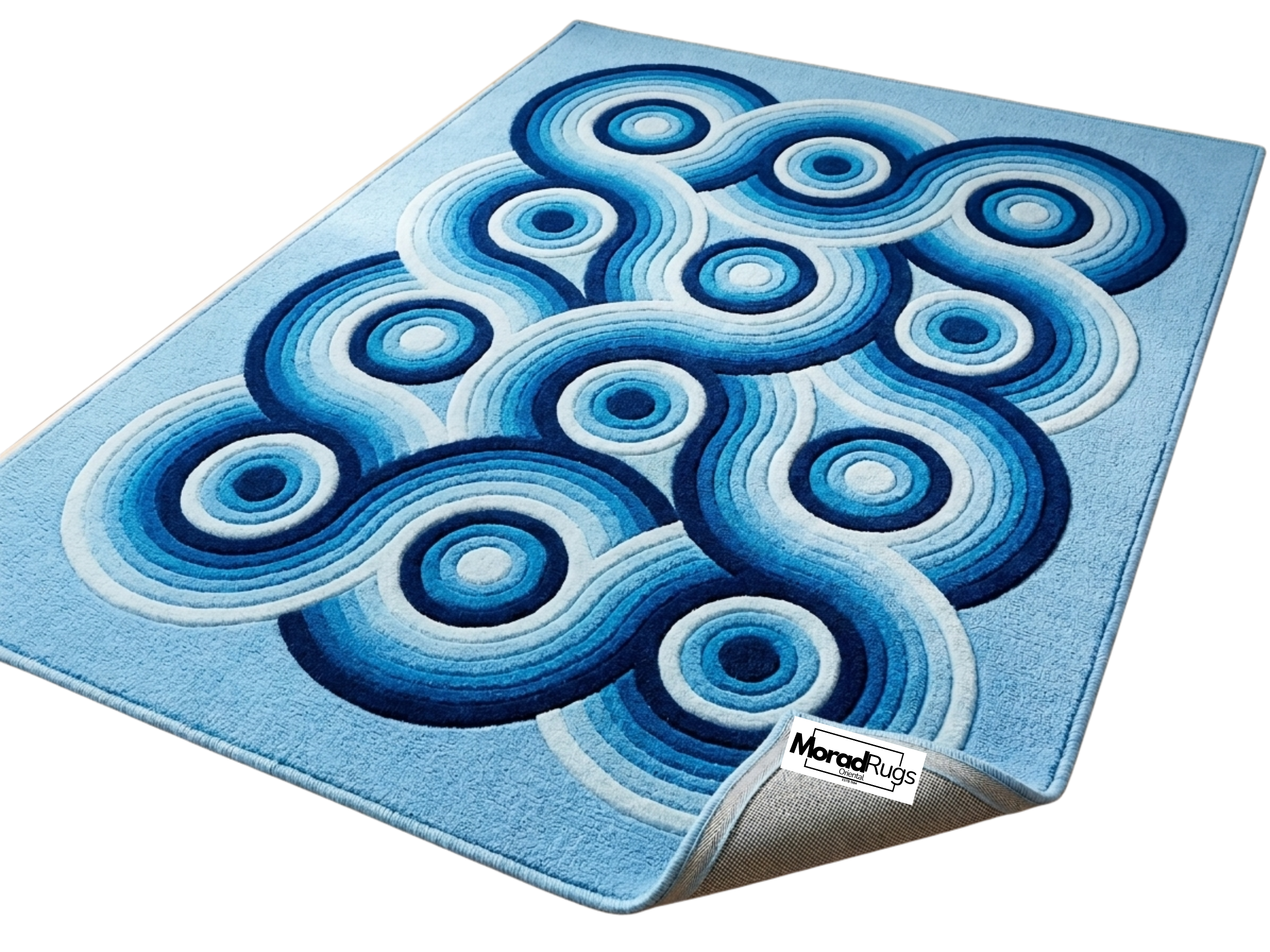 Hand-Tufted Blue Geometric Wool Rug – Abstract Circles, New Zealand Wool Carpet