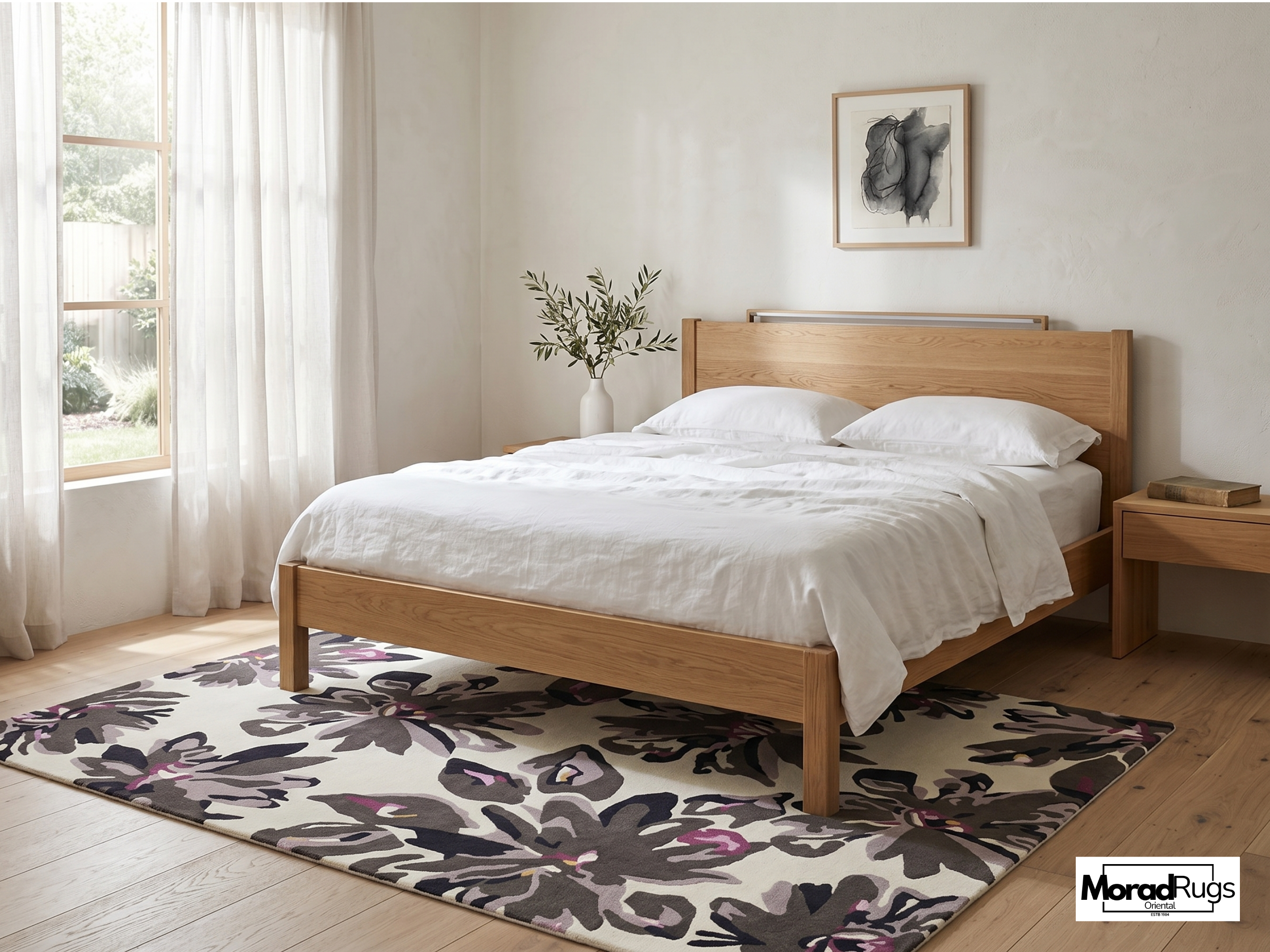 Midnight Bloom Floral Rug | Hand-Tufted New Zealand Wool Area Rug | Luxury Modern Botanical Carpet.