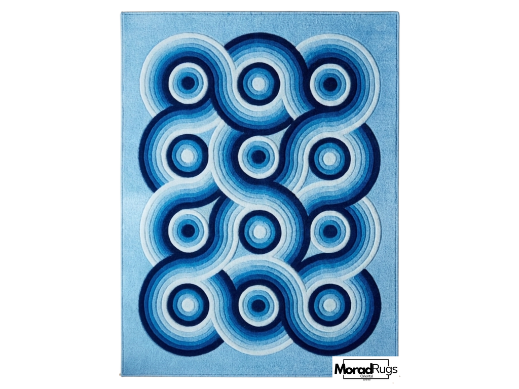 Hand-Tufted Blue Geometric Wool Rug – Abstract Circles, New Zealand Wool Carpet