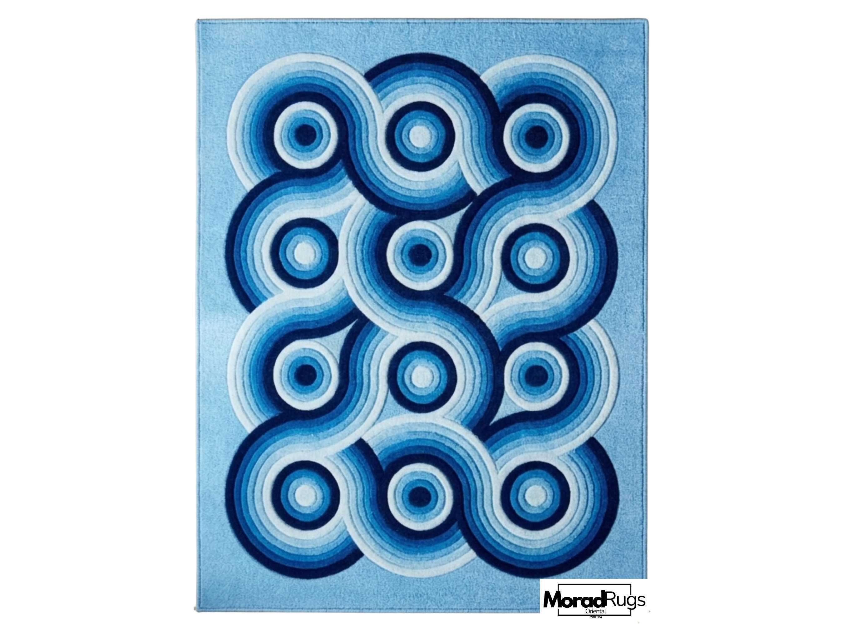 Hand-Tufted Blue Geometric Wool Rug – Abstract Circles, New Zealand Wool Carpet