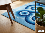 Hand-Tufted Blue Geometric Wool Rug – Abstract Circles, New Zealand Wool Carpet