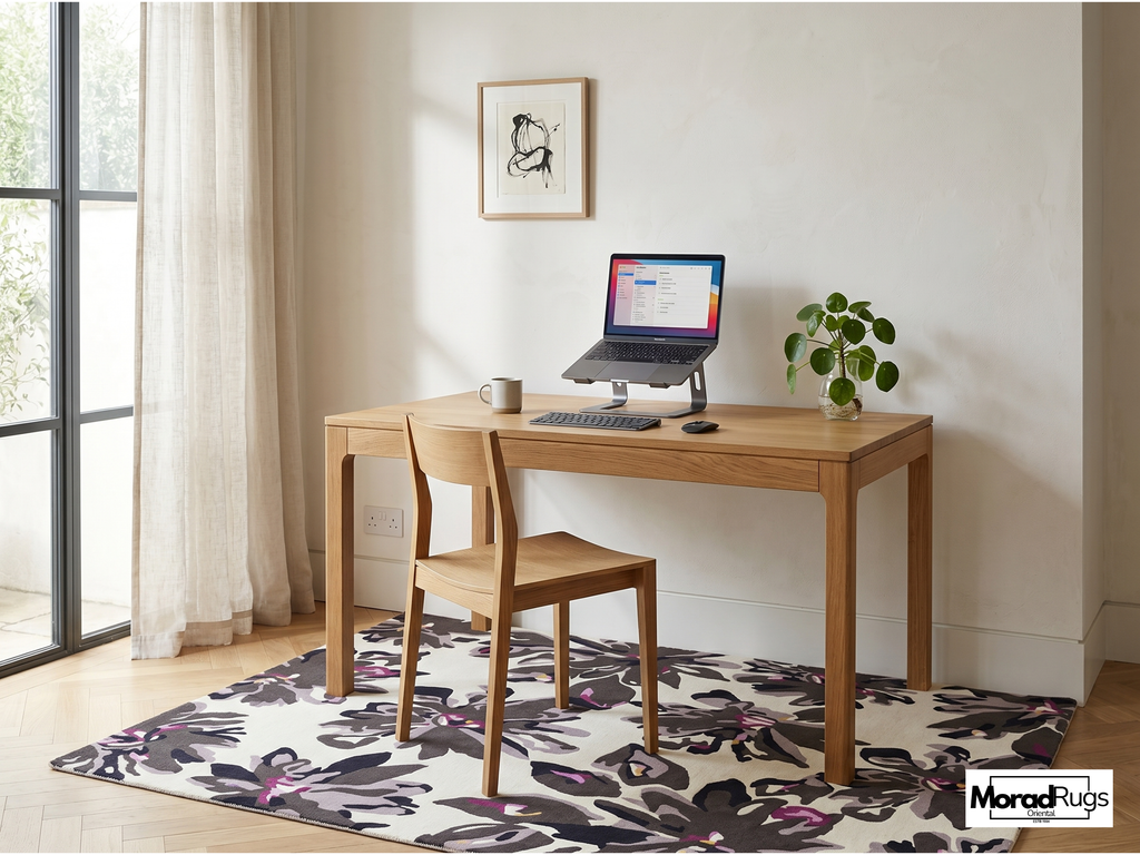 Midnight Bloom Floral Rug | Hand-Tufted New Zealand Wool Area Rug | Luxury Modern Botanical Carpet.