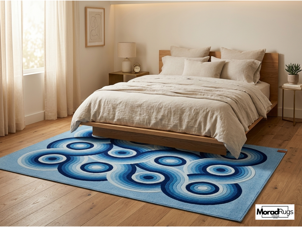 Hand-Tufted Blue Geometric Wool Rug – Abstract Circles, New Zealand Wool Carpet