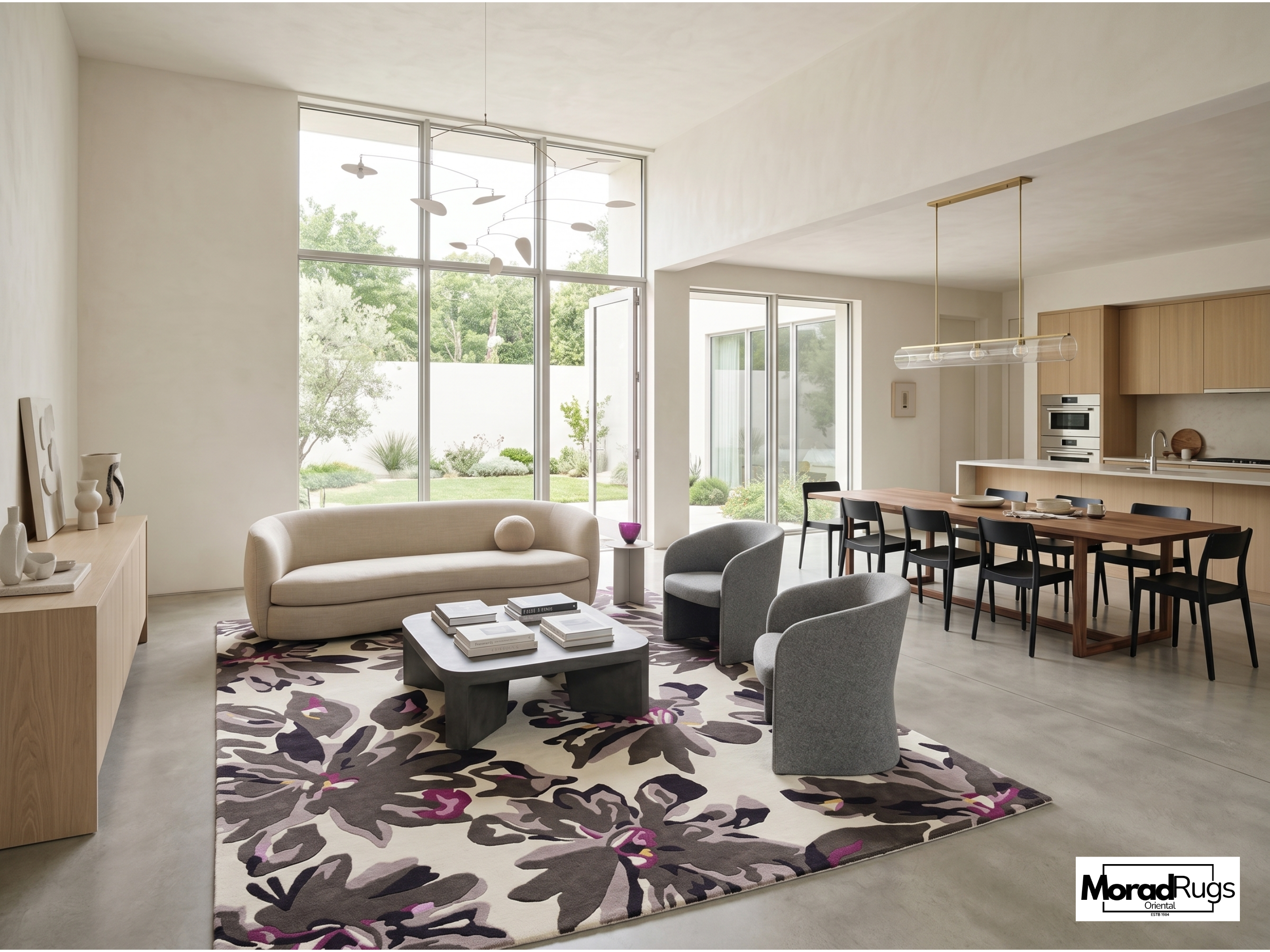 Midnight Bloom Floral Rug | Hand-Tufted New Zealand Wool Area Rug | Luxury Modern Botanical Carpet.