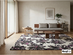 Midnight Bloom Floral Rug | Hand-Tufted New Zealand Wool Area Rug | Luxury Modern Botanical Carpet.