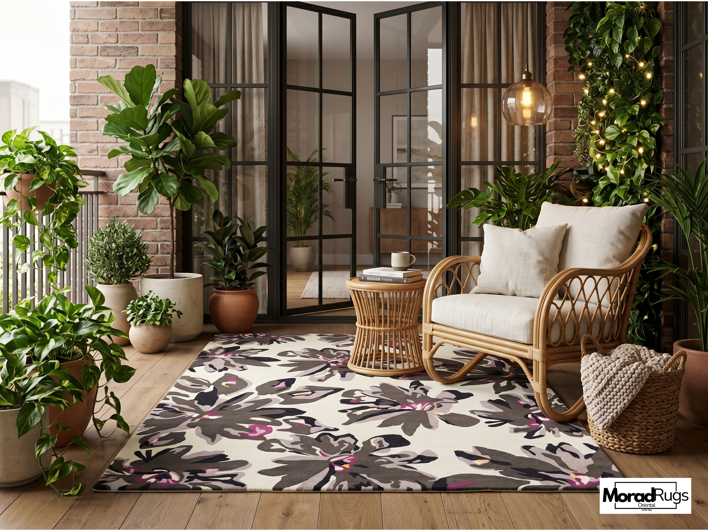Midnight Bloom Floral Rug | Hand-Tufted New Zealand Wool Area Rug | Luxury Modern Botanical Carpet.