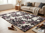 Midnight Bloom Floral Rug | Hand-Tufted New Zealand Wool Area Rug | Luxury Modern Botanical Carpet.