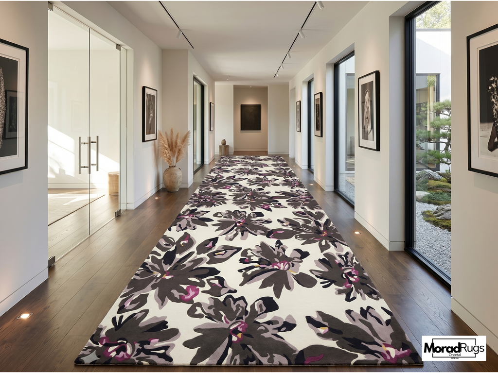 Midnight Bloom Floral Rug | Hand-Tufted New Zealand Wool Area Rug | Luxury Modern Botanical Carpet.