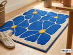 Blue Floral Hand-Tufted Wool Rug – New Zealand Daisy Carpet, Boho Scandinavian Decor