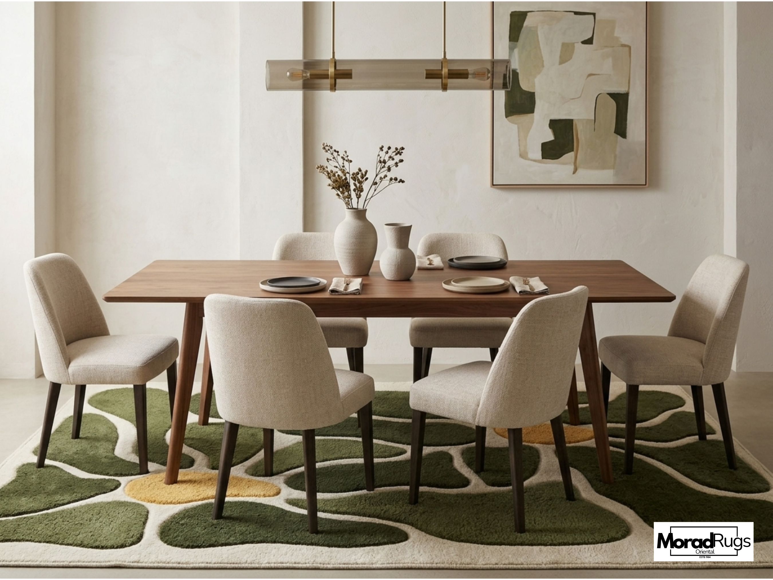 Hand Tufted New Zealand Wool Rug – Modern Abstract Green Floral Carpet