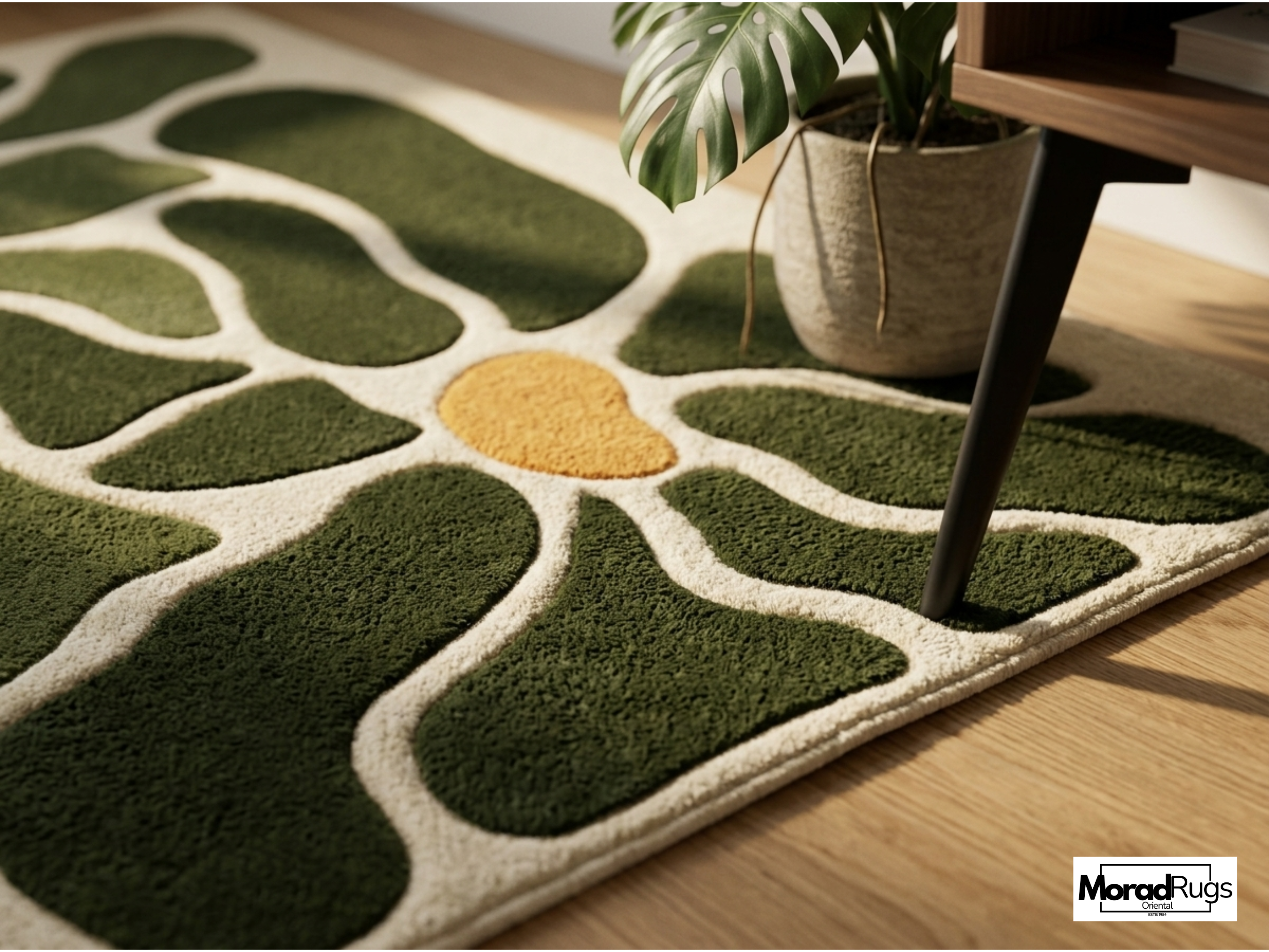 Hand Tufted New Zealand Wool Rug – Modern Abstract Green Floral Carpet