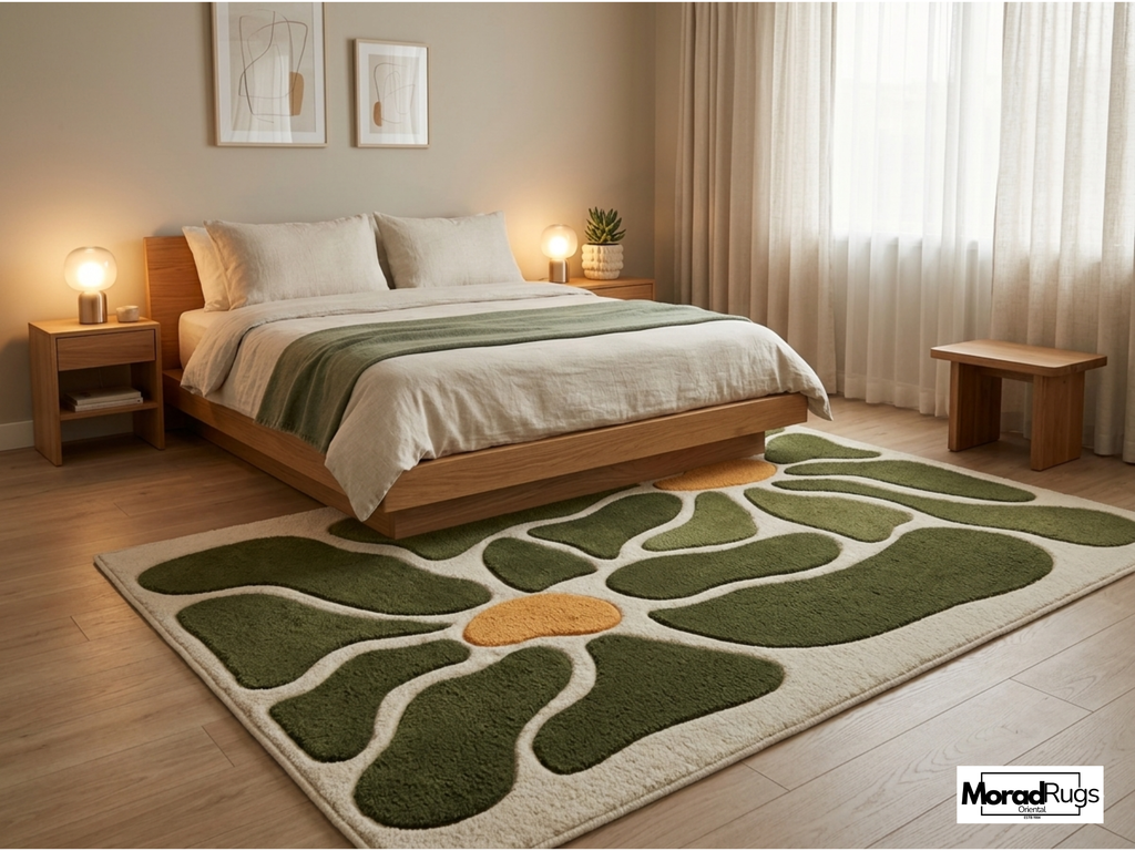 Hand Tufted New Zealand Wool Rug – Modern Abstract Green Floral Carpet