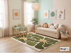 Hand Tufted New Zealand Wool Rug – Modern Abstract Green Floral Carpet