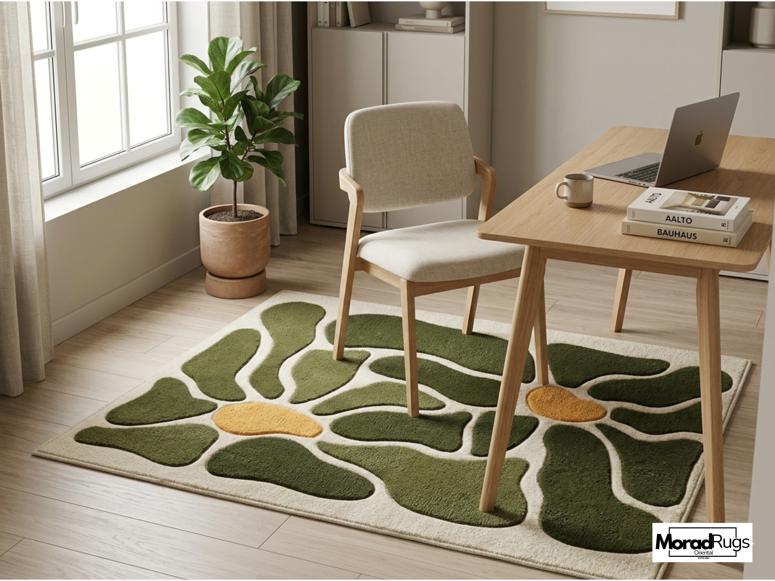 Hand Tufted New Zealand Wool Rug – Modern Abstract Green Floral Carpet