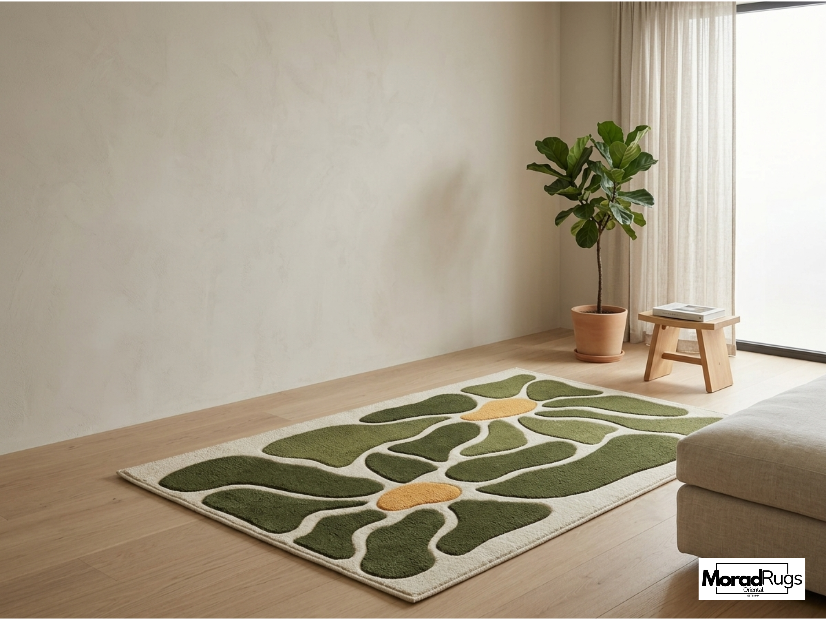 Hand Tufted New Zealand Wool Rug – Modern Abstract Green Floral Carpet