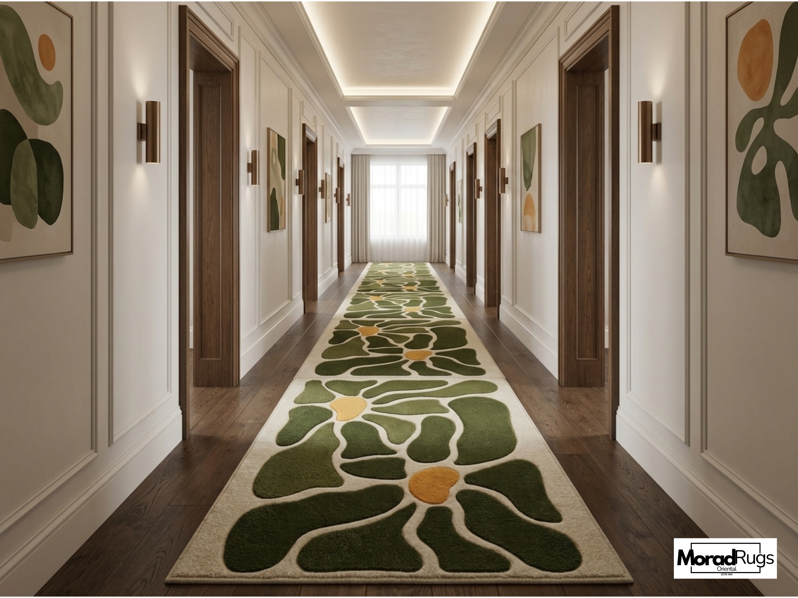 Hand Tufted New Zealand Wool Rug – Modern Abstract Green Floral Carpet