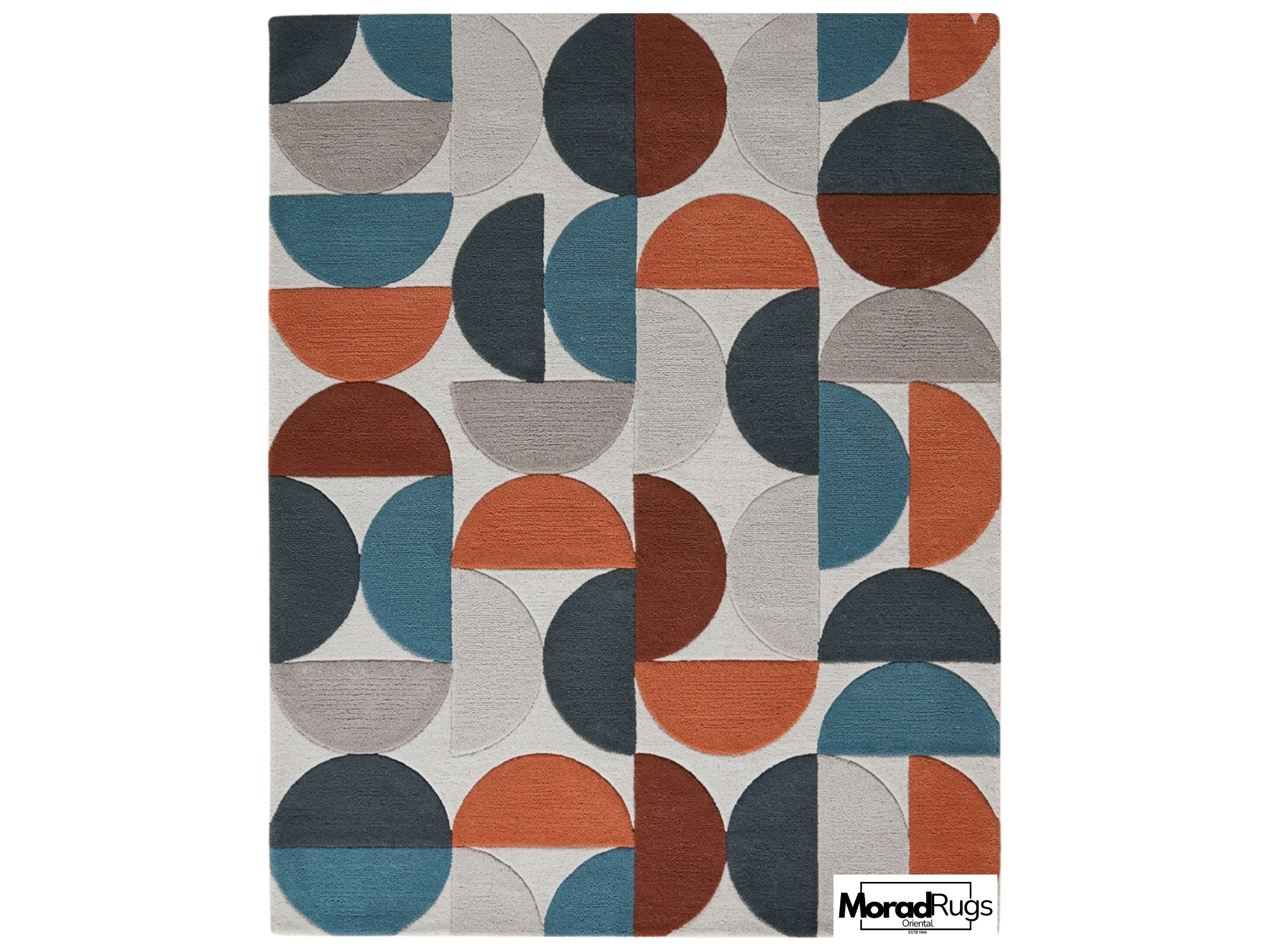 Mid Century Modern Geometric Wool Rug – Hand Tufted Abstract Retro Carpet
