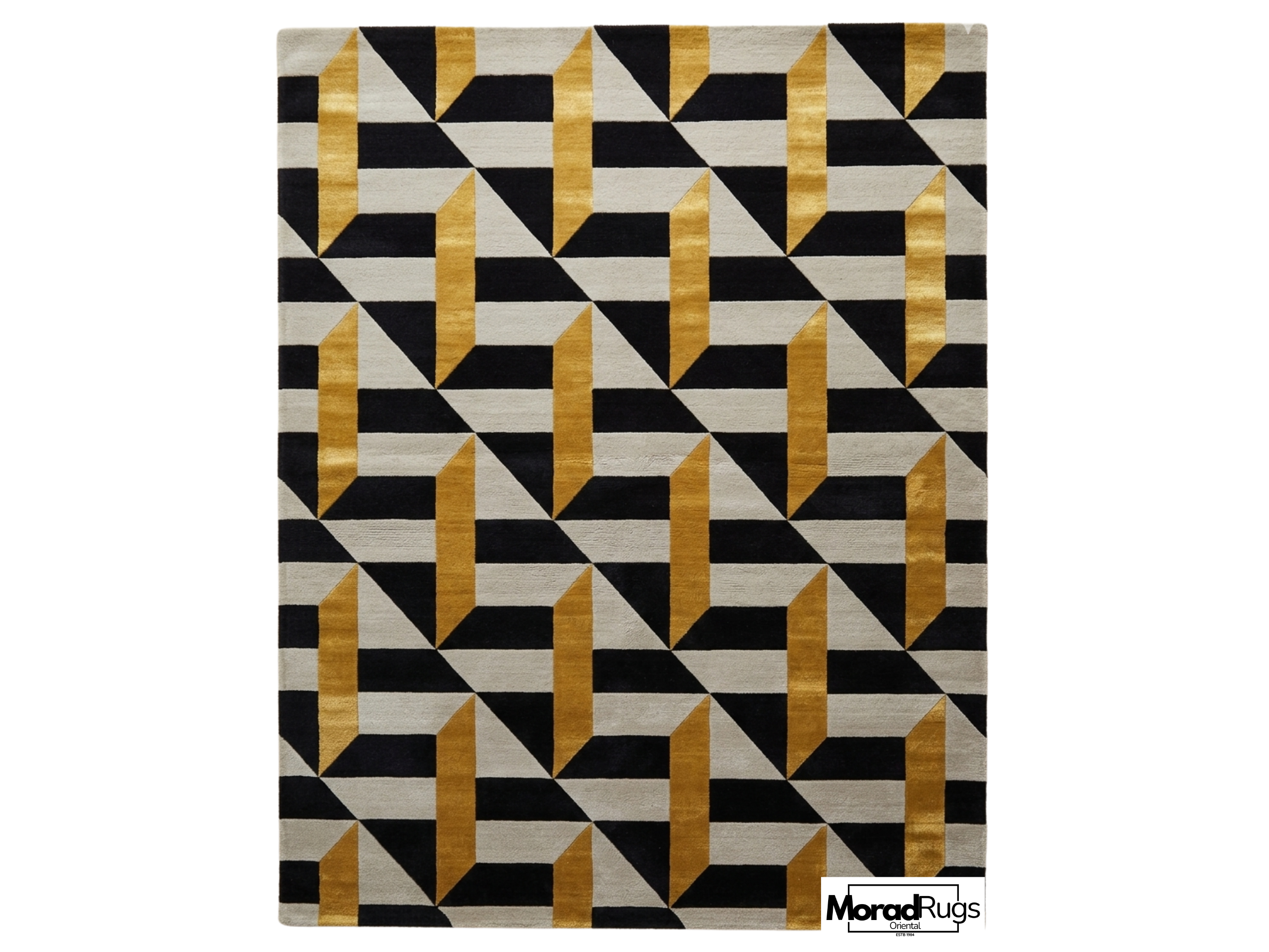 Hand Tufted Geometric Wool & Viscose Silk Rug – Black Gold Art Deco Carpet