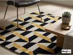 Hand Tufted Geometric Wool & Viscose Silk Rug – Black Gold Art Deco Carpet