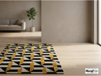 Hand Tufted Geometric Wool & Viscose Silk Rug – Black Gold Art Deco Carpet