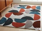Mid Century Modern Geometric Wool Rug – Hand Tufted Abstract Retro Carpet