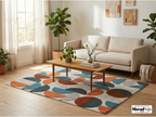 Mid Century Modern Geometric Wool Rug – Hand Tufted Abstract Retro Carpet