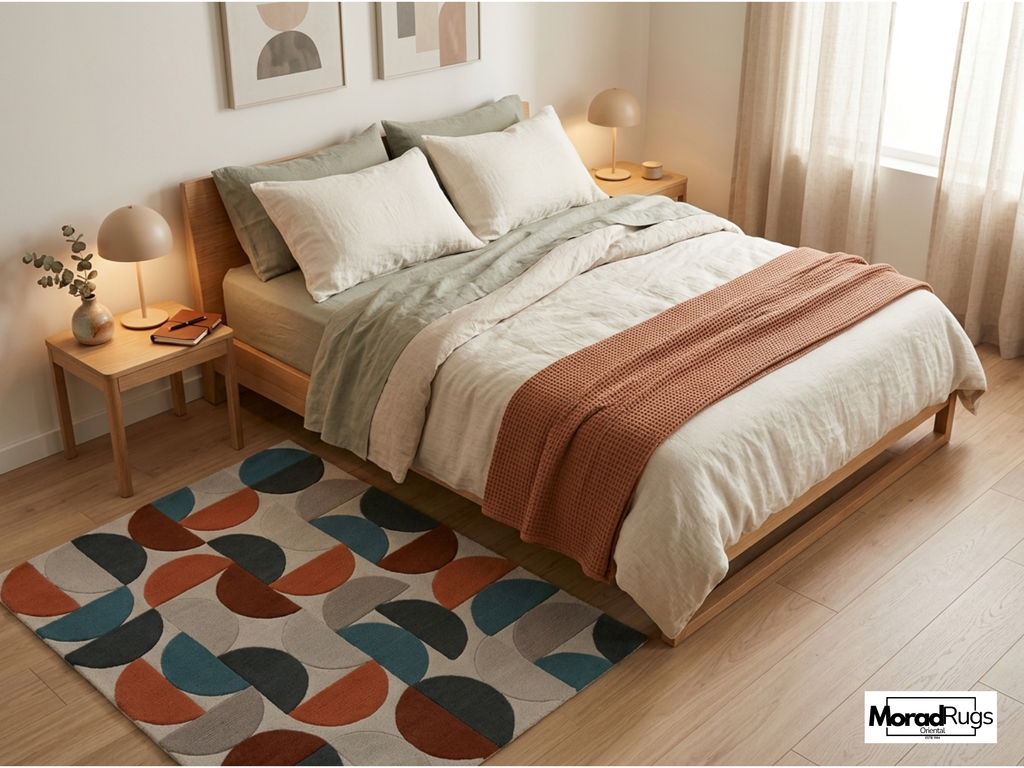 Mid Century Modern Geometric Wool Rug – Hand Tufted Abstract Retro Carpet
