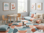 Mid Century Modern Geometric Wool Rug – Hand Tufted Abstract Retro Carpet