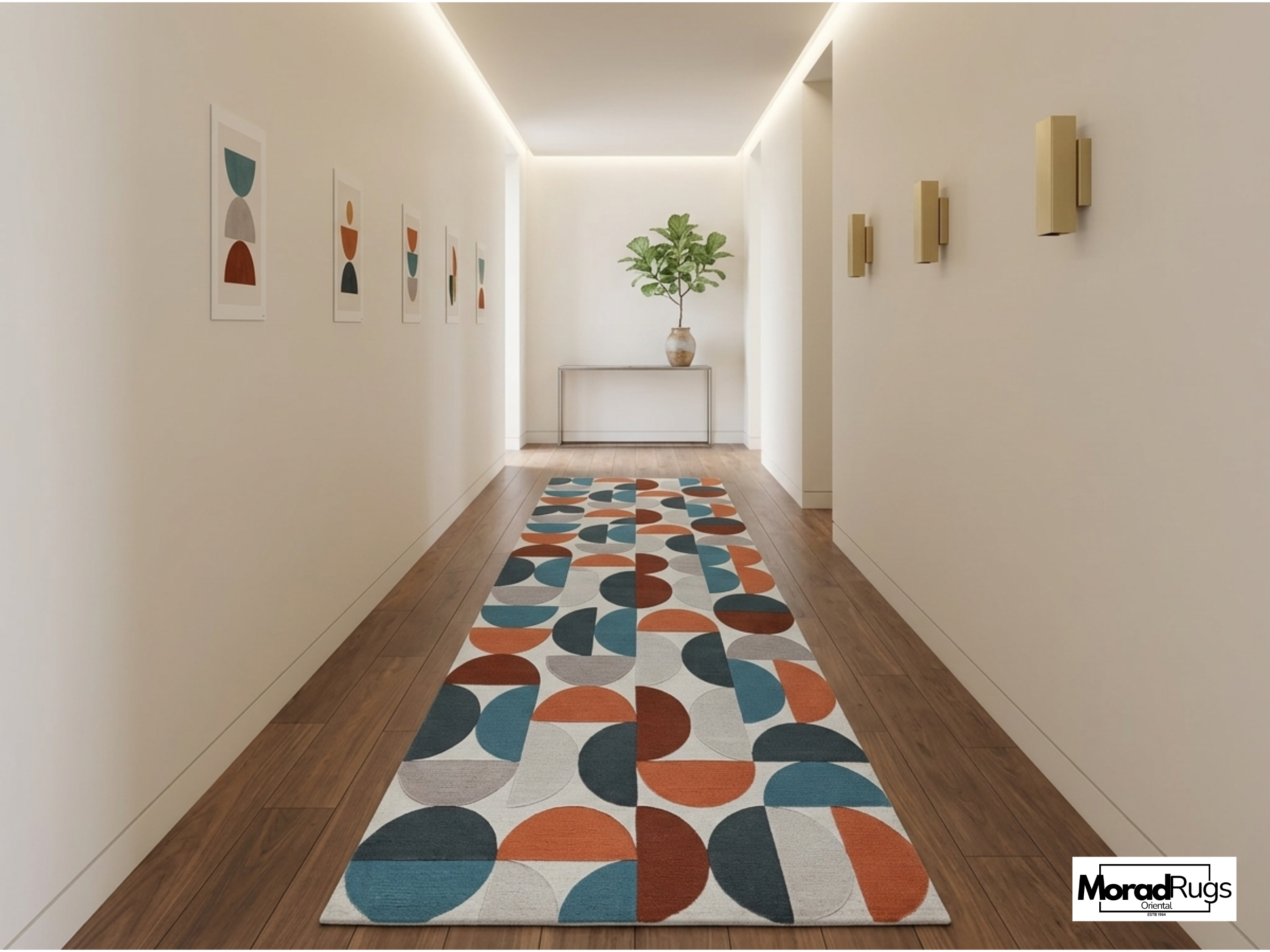 Mid Century Modern Geometric Wool Rug – Hand Tufted Abstract Retro Carpet