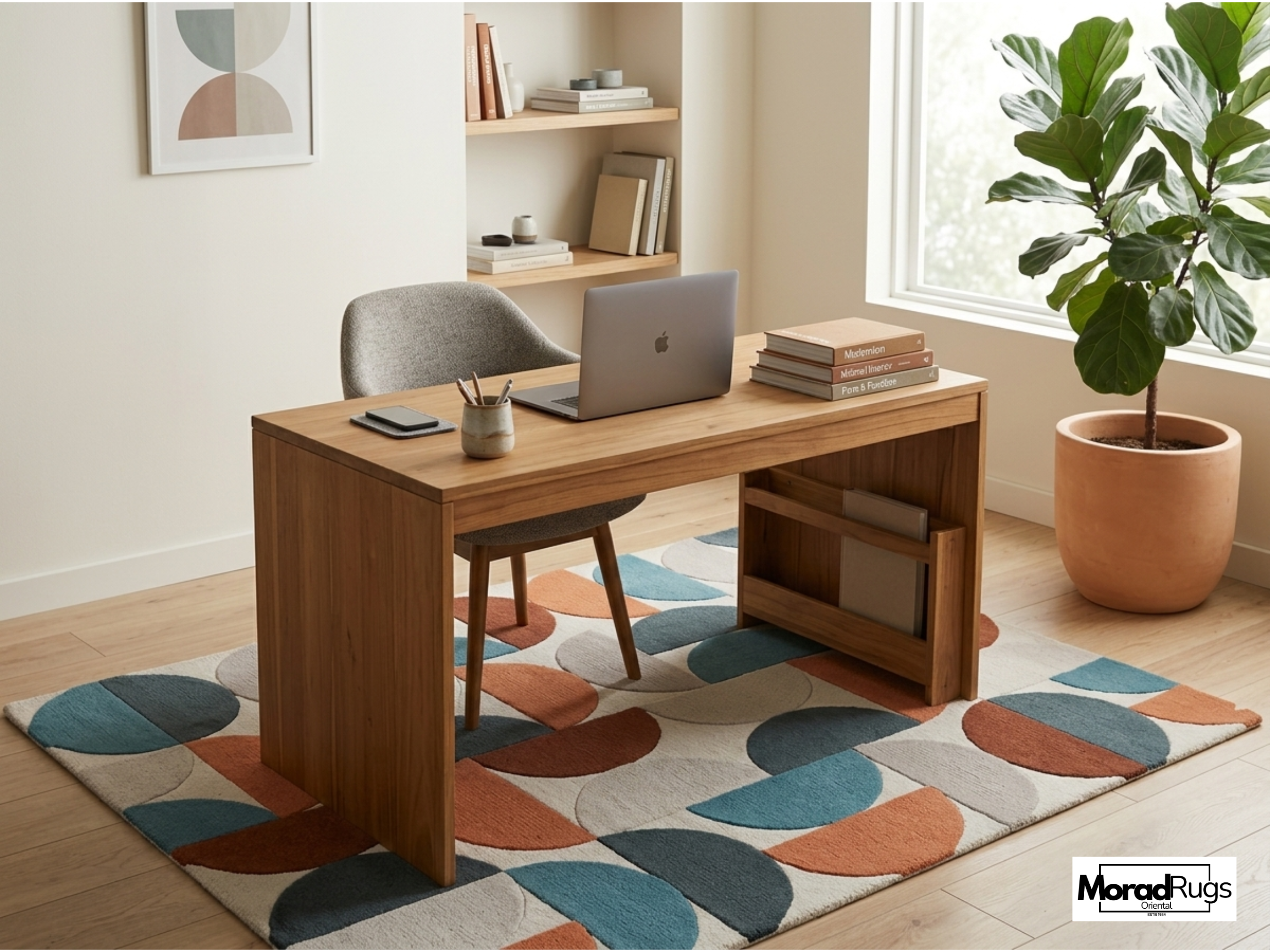Mid Century Modern Geometric Wool Rug – Hand Tufted Abstract Retro Carpet