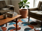 Mid Century Modern Geometric Wool Rug – Hand Tufted Abstract Retro Carpet