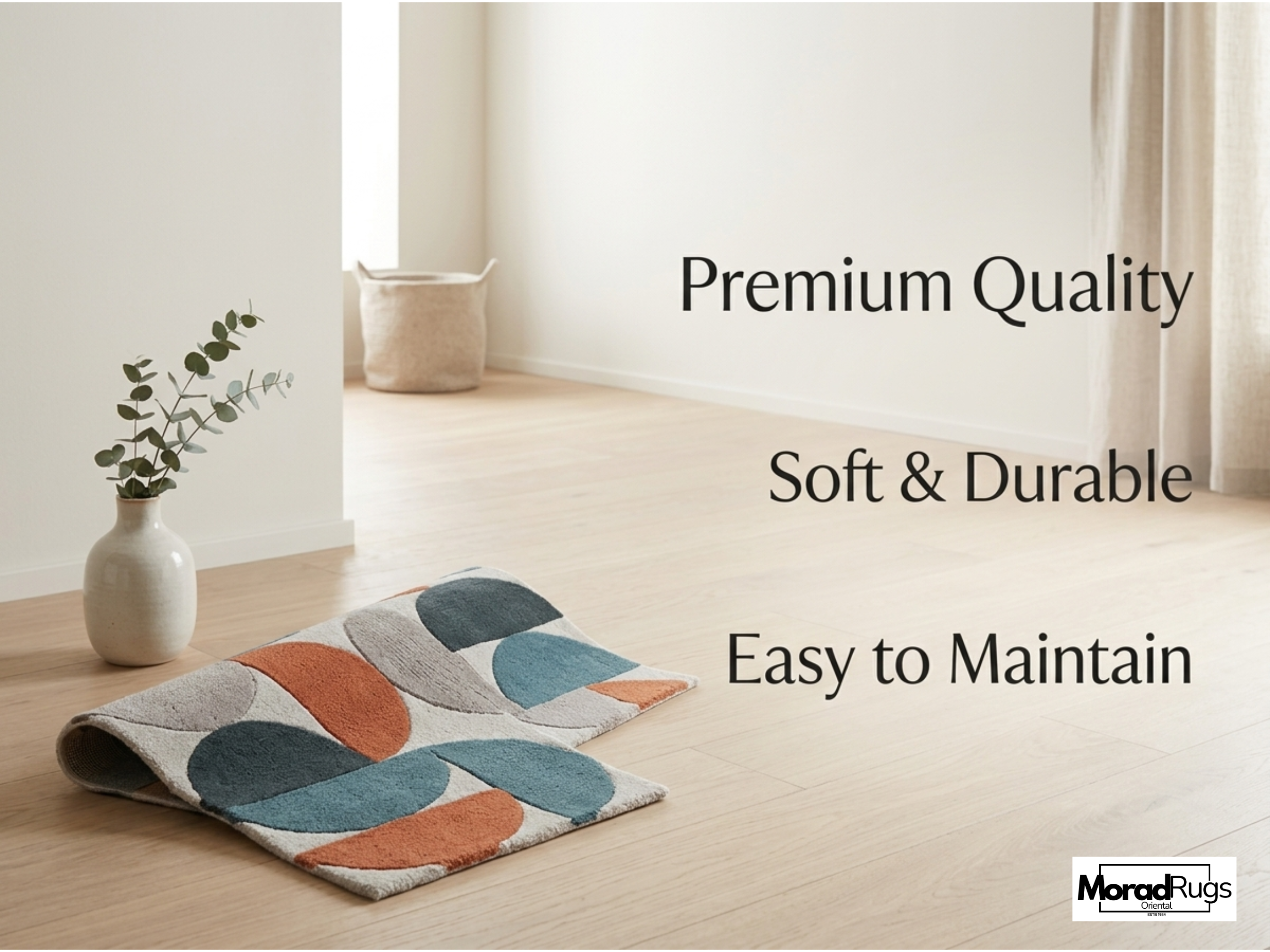 Mid Century Modern Geometric Wool Rug – Hand Tufted Abstract Retro Carpet