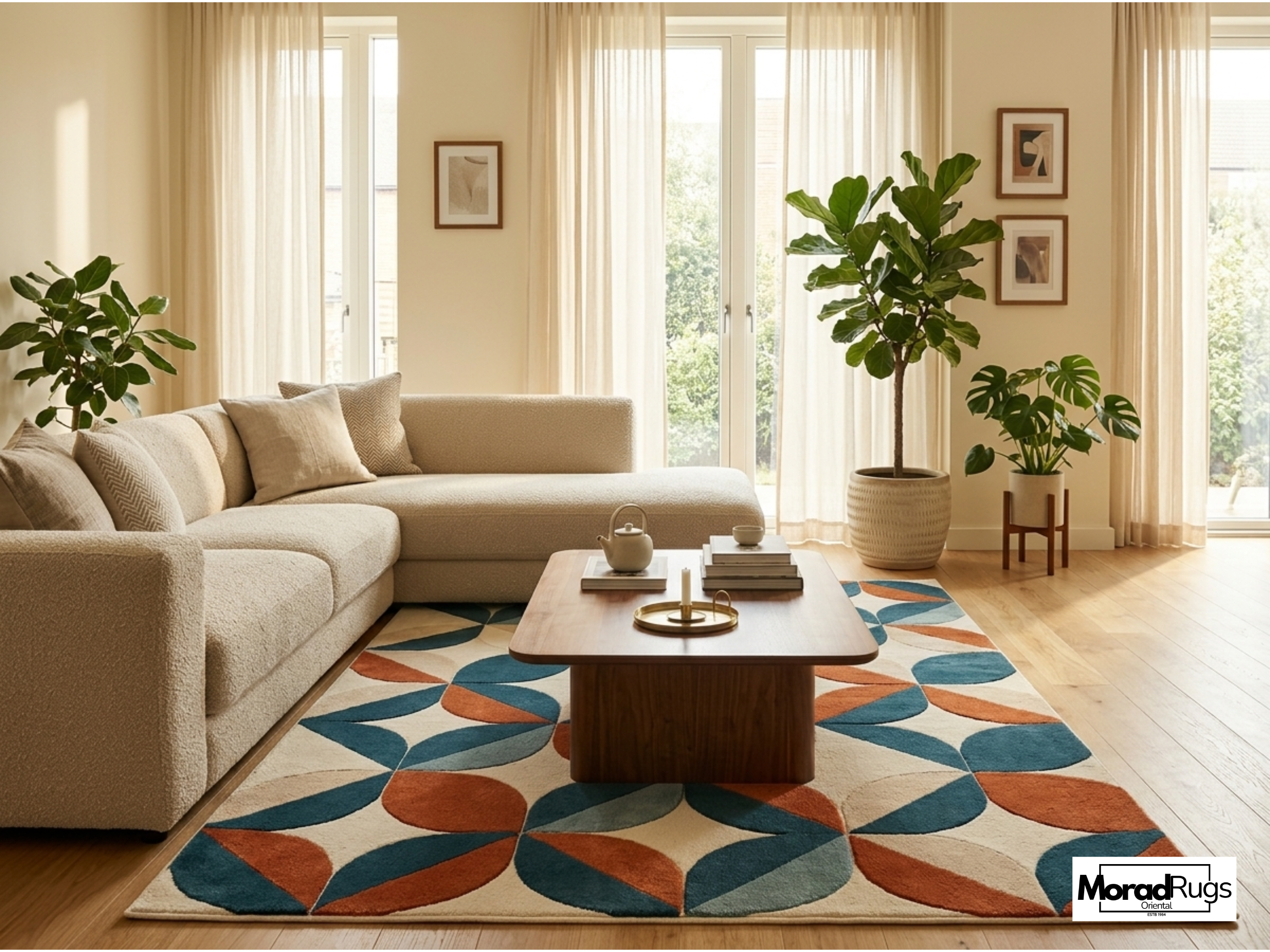 Hand Tufted Geometric Wool Rug, Mid Century Modern Scandinavian Carpet