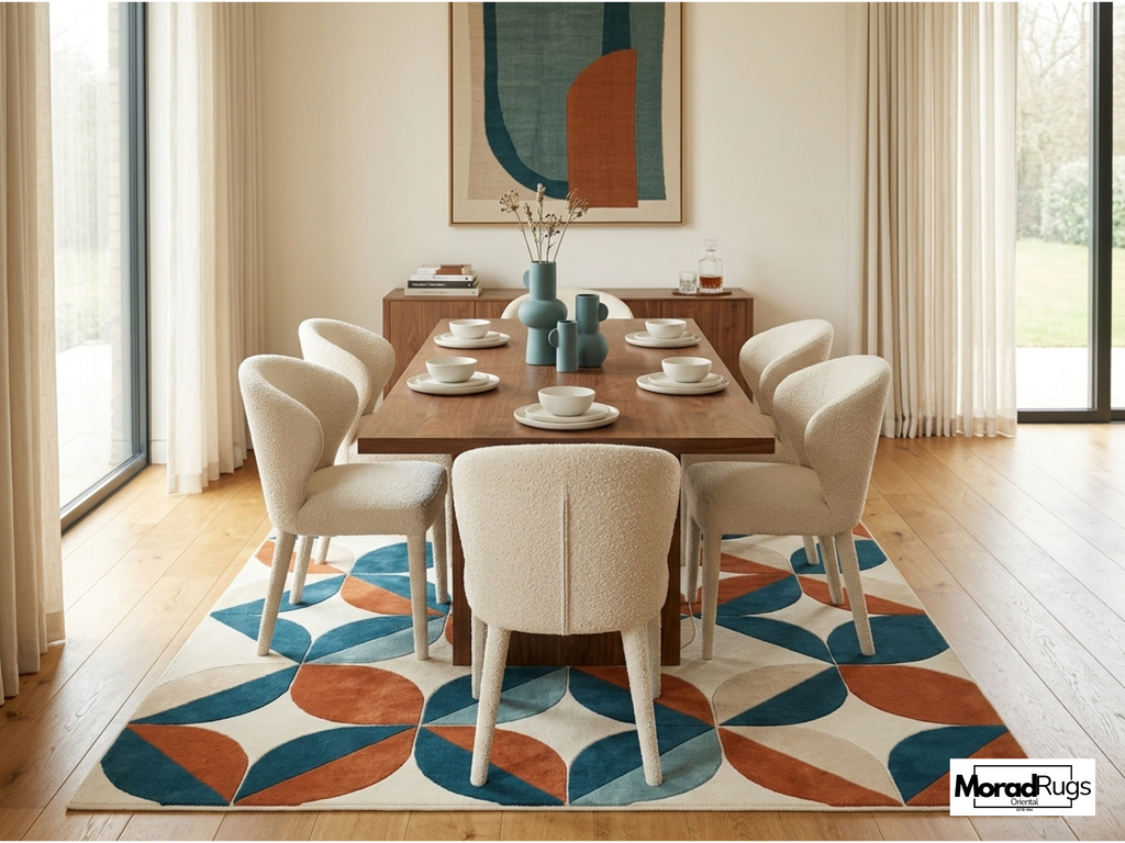 Hand Tufted Geometric Wool Rug, Mid Century Modern Scandinavian Carpet