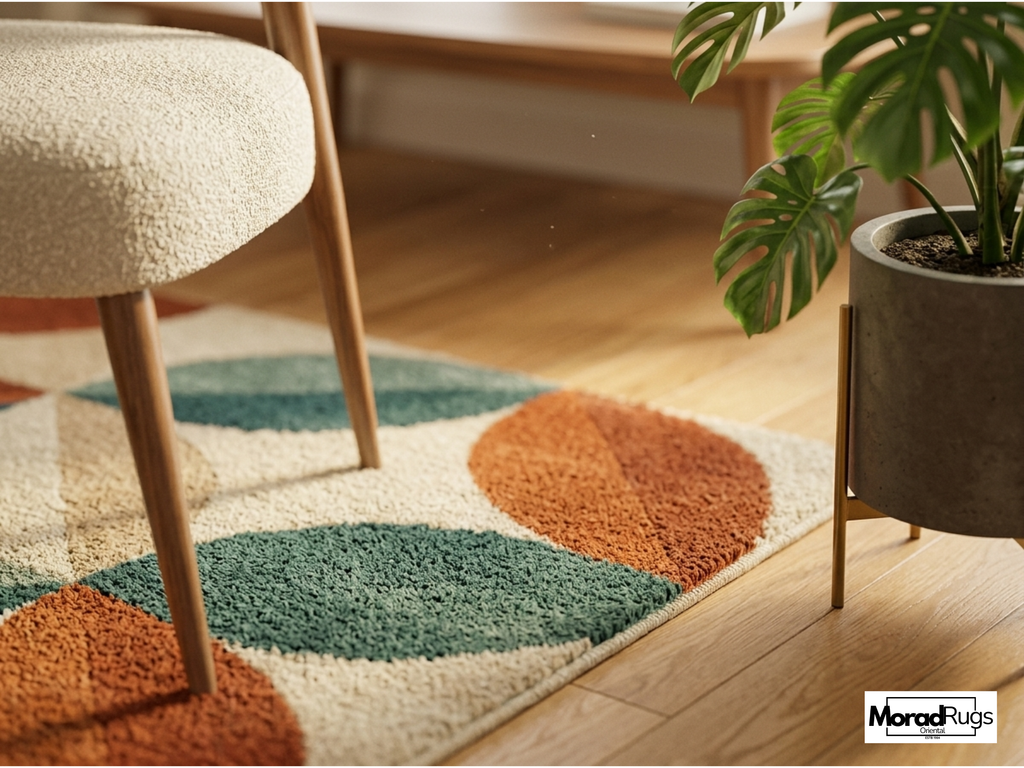 Hand Tufted Geometric Wool Rug, Mid Century Modern Scandinavian Carpet