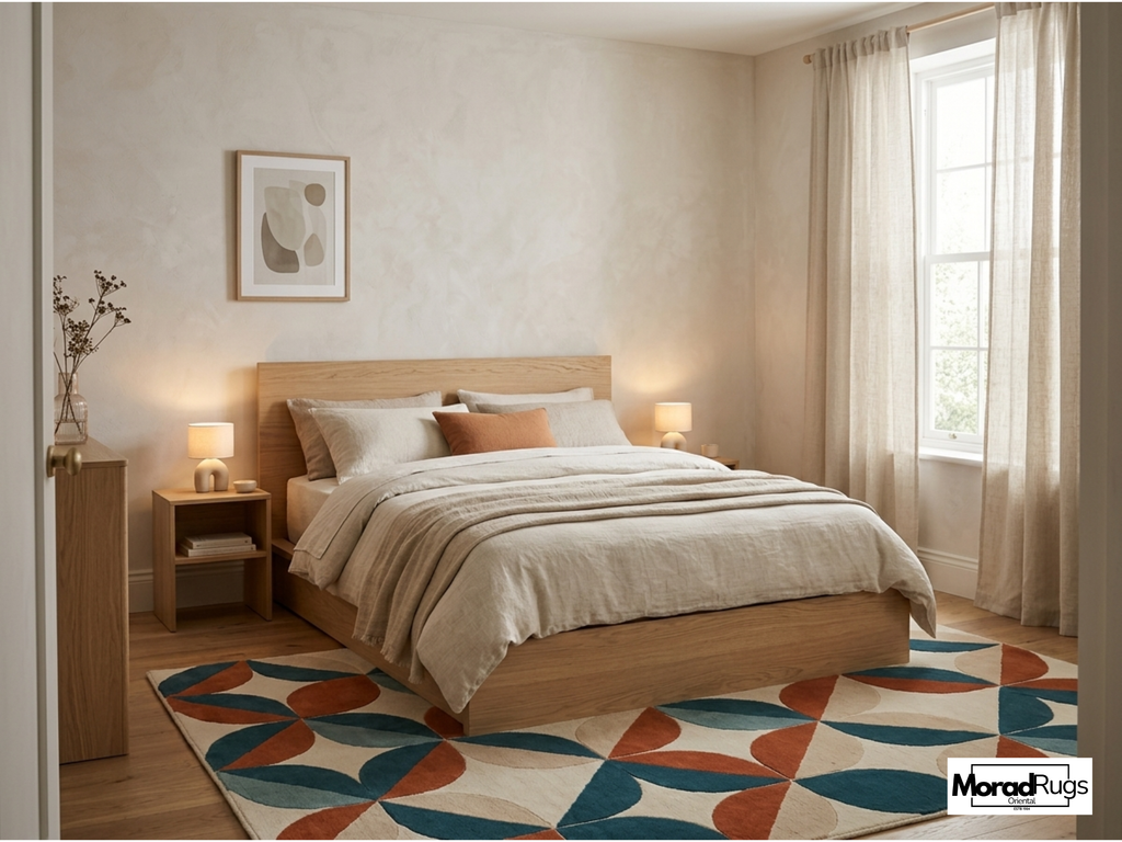 Hand Tufted Geometric Wool Rug, Mid Century Modern Scandinavian Carpet
