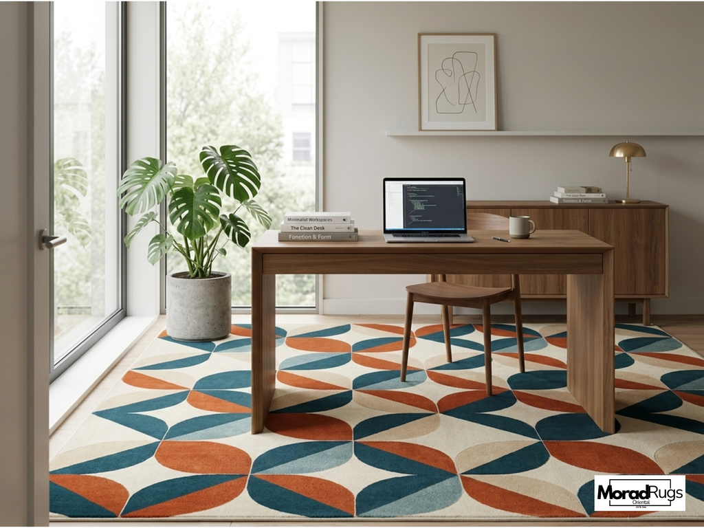 Hand Tufted Geometric Wool Rug, Mid Century Modern Scandinavian Carpet
