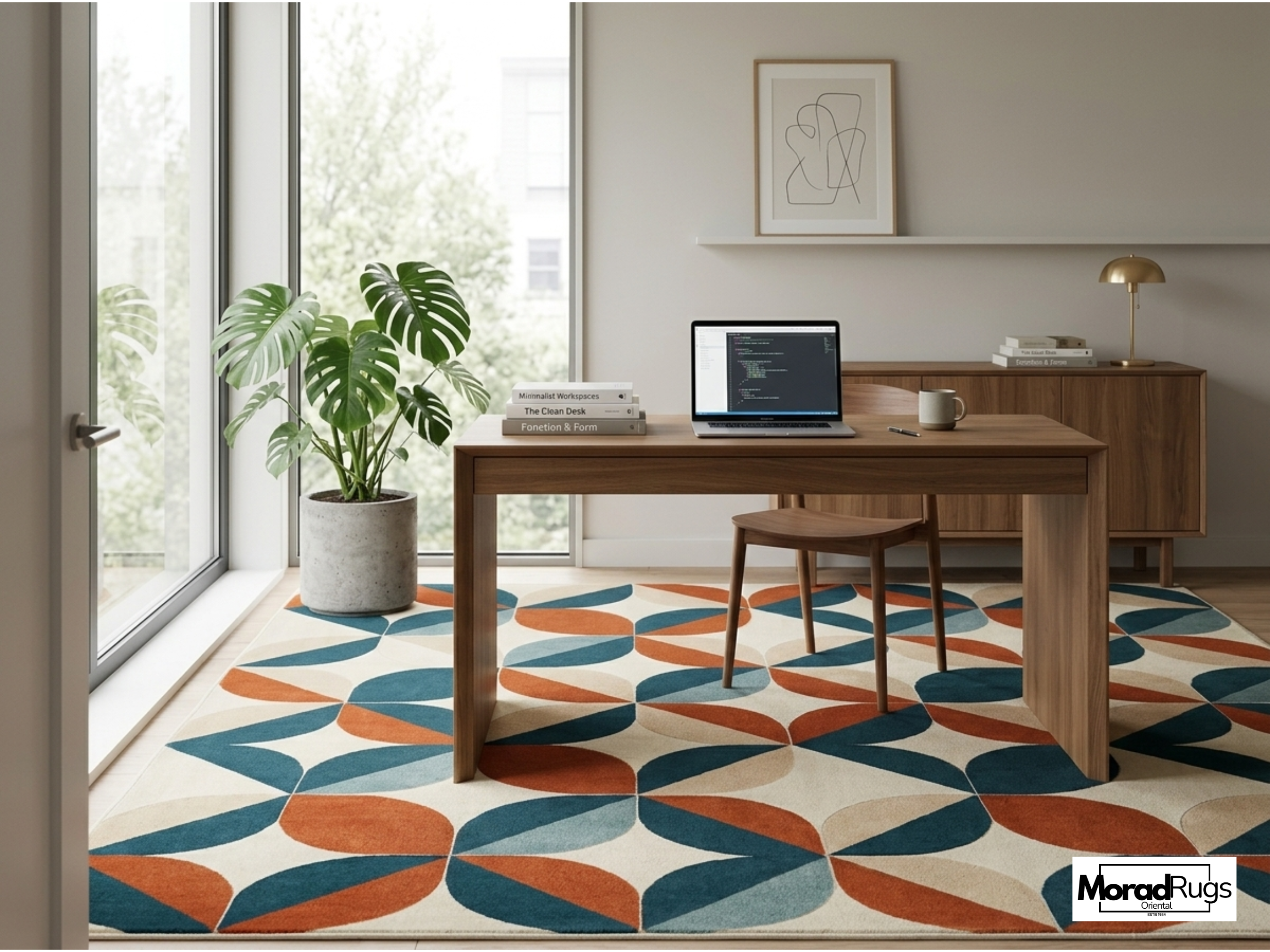 Hand Tufted Geometric Wool Rug, Mid Century Modern Scandinavian Carpet